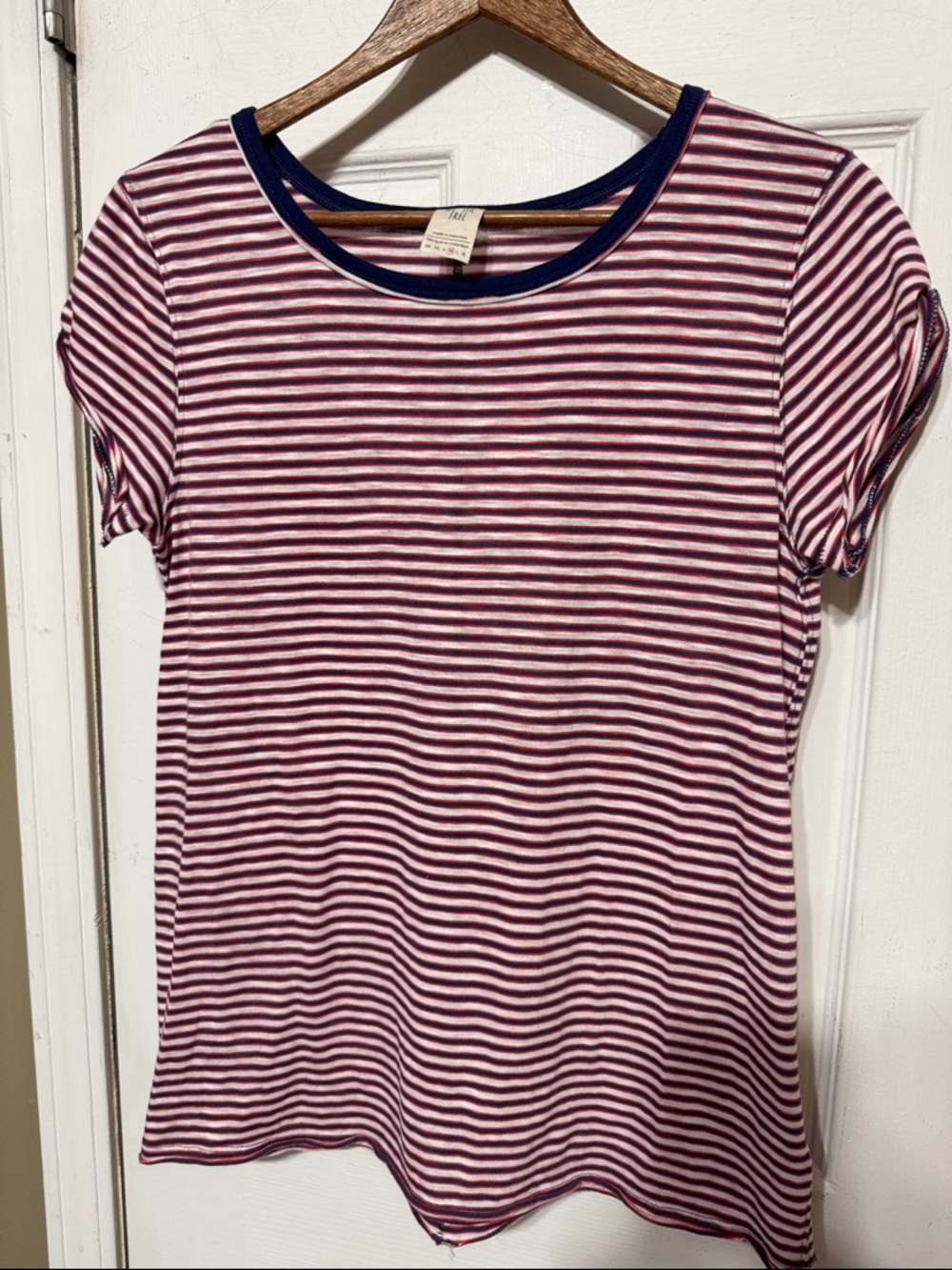We The Free Striped Red White Navy Blue Striped Short Sleeve Tee Medium